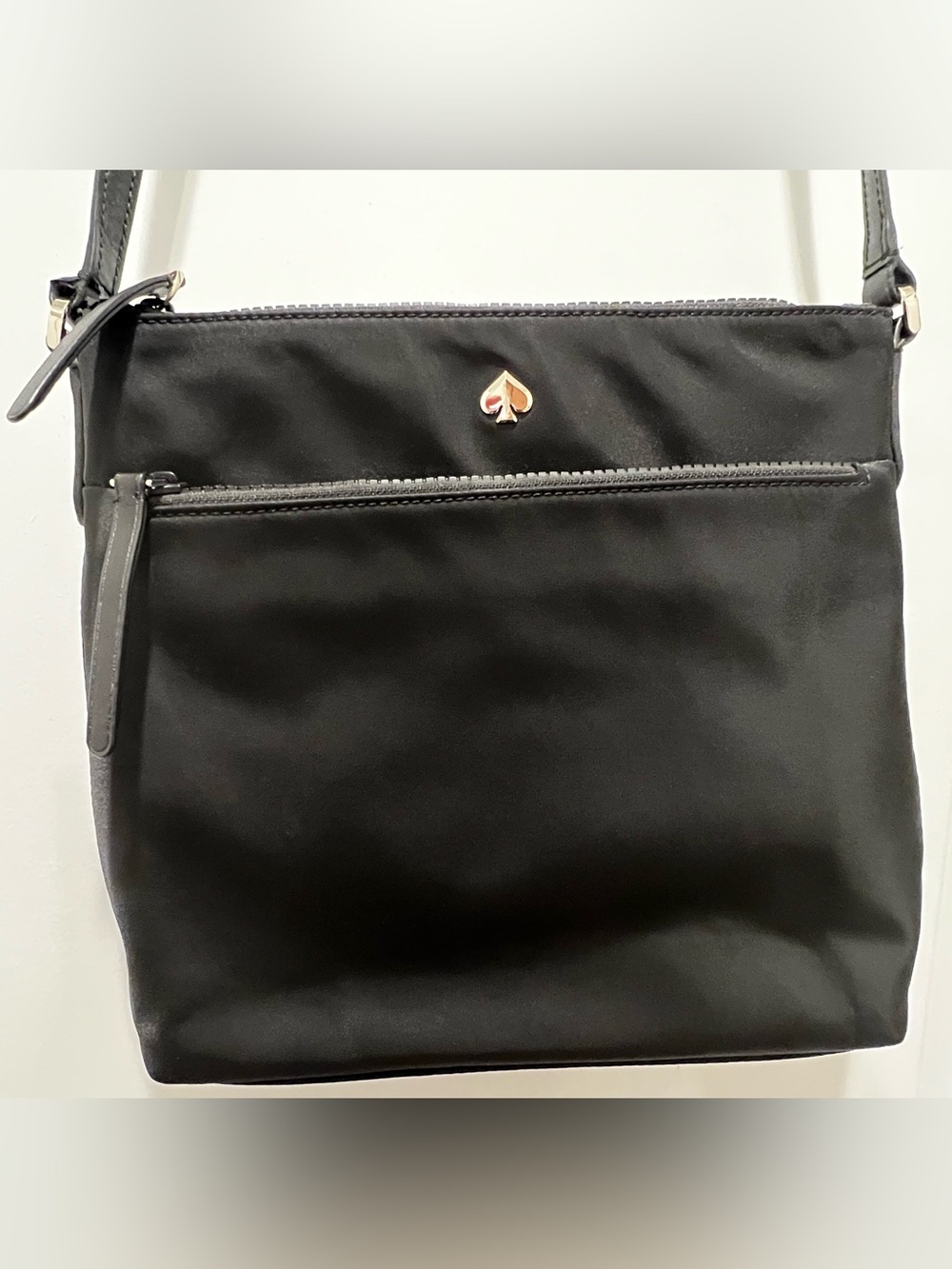 Kate Spade Black Nylon Crossbody with silver Spade Detail